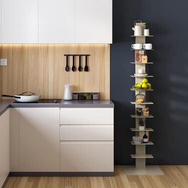 Полиця для CD/DVD у вузькій драбині з 10 полицями, книжкова полиця для вітальні, спальні, офісу, 150 x 39 x 39 см, колір верблюжий