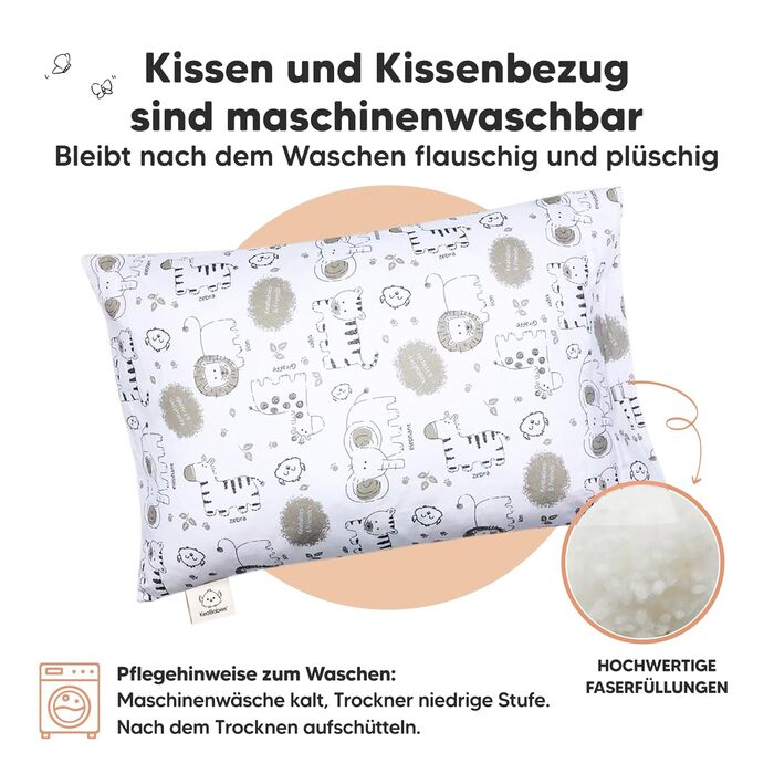 Подушка для малюків з наволочкою - М&39яка дитяча подушка для сну з органічної бавовни - Подушка для малюків, яку можна прати - Дитяча подушка для малюків (KeaSafari)