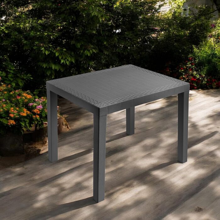 Прямокутний пластиковий садовий стіл Spetebo, антрацит - 78 x 72 см - кемпінговий стіл з декором під ротанг - балконний стіл, стіл для патіо, вуличний садовий стіл, стійкий до атмосферних впливів