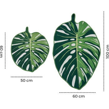 Килимок для ванної кімнати зеленого кольору з візерунком монстера комплект із 2 предметів, нековзний килимок для ванної, що миється, підходить для робота-пилососа, зелений килимок для ванної, килимок для ванної (з відворотом, 60 x 100 см - 50 x 60 см) зел