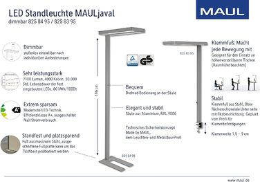 Світлодіодний затискач Maul Light Датчик MAULjaval Робоче світло з регулюванням яскравості для офісу Енергозберігаюча та зручна лампа з настільним затискачем з колірною температурою 4000К (Чорний, підставка)