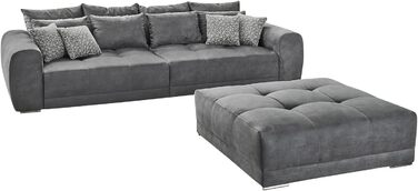 Великий диван XXL Ш306/Г134/В86 см, зручний диван-ліжко з високоякісною пружинною оббивкою, багато подушок, площа лежання 120 см x 240 см, приємний чохол з мікрофібри сірого кольору / 15114