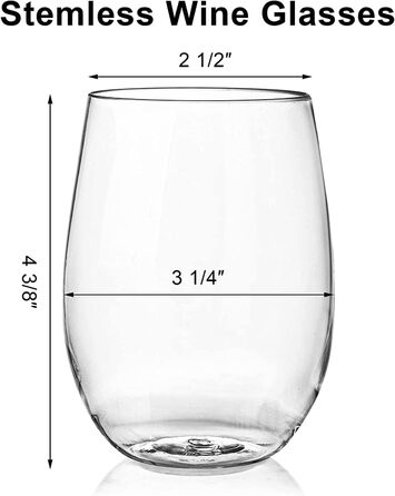 Унцій небиткі пластикові стакани для вина, 450 мл багаторазові надміцні прозорі стакани для пиття, стакани без ніжки для шампанськ