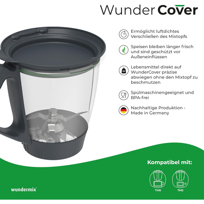 Кришка для зберігання свіжості WunderCover з функцією зважування Аксесуари для герметичної кришки міксерної чаші Thermomix Вагова пластина для TM6 і TM5 Зроблено в Німеччині