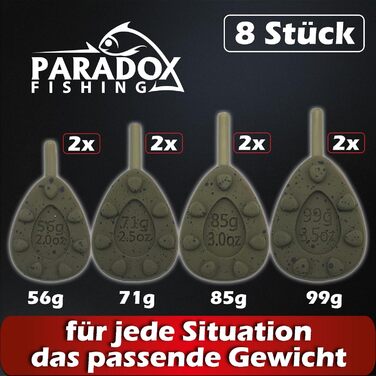 Набір повідків для коропа, 8 шт. - 2 кожного по 56 г/71 г/85 г/99 г Повідці для коропа, Повідці для коропа, Рибальські повідці, Донні повідці, Ловля коропа - Рибальські аксесуари, Вбудовані овальні, Камуфляжно-зелені, 2 кожного по 56 г/71 г/85 г/99 г