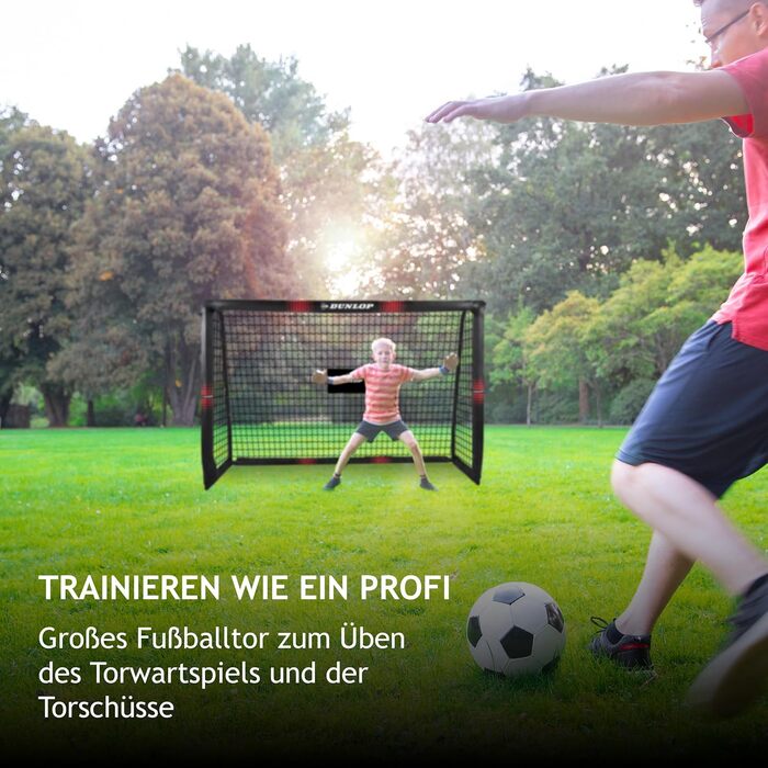Футбольні ворота Dunlop - Футбольні ворота 300 x 200 x 90 см - Футбольні ворота - Футбольні ворота для саду, дітей та дорослих - Футбольне тренувальне обладнання, для приміщень та вулиці - Металеві - Чорний/Білий, Чорний/Червоний 180x120x60 см