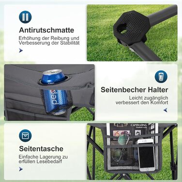 Кемпінгове крісло, 2 шт., складне крісло, кемпінгове крісло з підставками для чашок, складне крісло, кемпінгове рибальське крісло, складне з підлокітниками, вуличне крісло сірого кольору, 39S CAMP