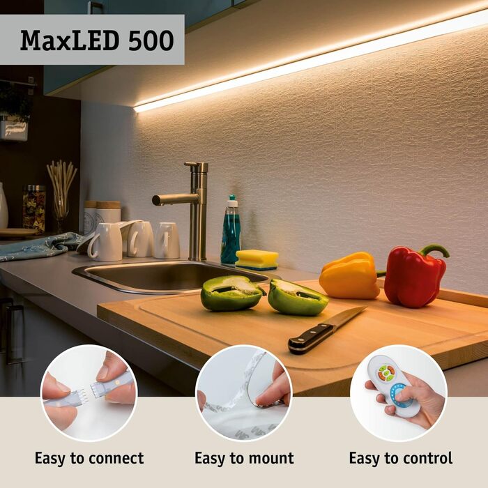 Світлодіодна стрічка MaxLED 500 Базовий набір Розумний будинок Zigbee IP44 3м в т.ч. 1х23 Вт з регулюванням яскравості RGBW кольоровий контроль срібляста пластикова світлова стрічка 3000 K, 78884