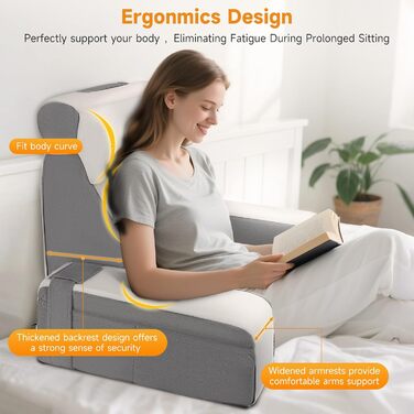 Подушка для читання для ліжка та дивана, подушка для спини з піни з ефектом пам&39яті з подушкою для шиї та знімними підлокітниками, подушка для спини для дорослих для читання, перегляду телевізора та відеоігор
