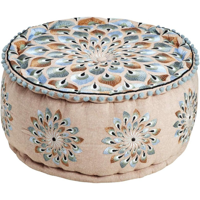 Круглий бавовняний пуф Azet -2- ø 50 см з наповнювачем Підлогова подушка, подушка в східному стилі Вишитий пуф, табурет, пуф для ніг як східний декор
