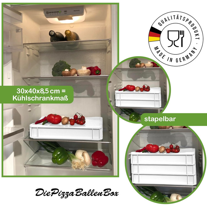 Коробка для тіста для піци 30408,5 см Коробка для тіста з харчового пластику з повітропроникною кришкою на петлях Штабелювана коробка для розстойки тіста для піци Зроблено в Німеччині 1 коробка 1 кришка