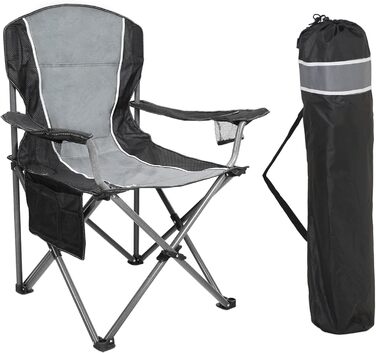 Крісло для кемпінгу LET&39S CAMP, складне крісло, складане рибальське крісло з тримачами для напоїв та сумкою для перенесення, складне крісло XL до 160 кг, чорно-сіре