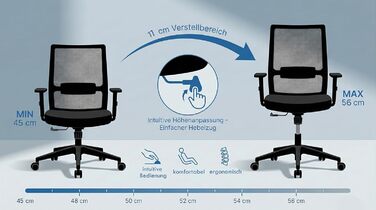 Офісний стілець Start для домашнього офісу та бізнесу, з багатьма ергономічними функціями, ергономічний та компактний, дуже простий у використанні, без підлокітників, вантажопідйомність до 125 кг
