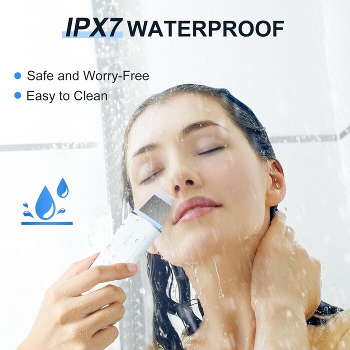 Пристрій для ультразвукового пілінгу для обличчя, ANLAN IPX7 Водонепроникний ультразвуковий скраб для шкіри 6 в 1 пристрій для очищення обличчя Синя червона лампа для очищення пор обличчя з зарядною базою Type-C