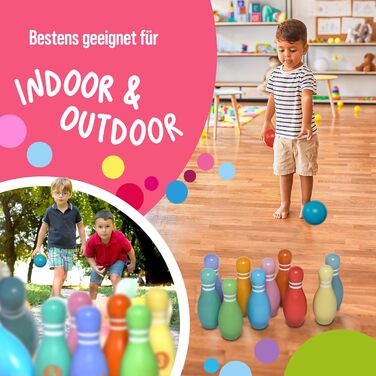 Дитячий боулінг з рожевою папайєю XL - набір з 12 предметів, іграшка для гри в боулінг на вулиці та в приміщенні, виготовлена з деревини, сертифікованої FSC, навчає та сприяє розвитку вашої дитини Classic XL