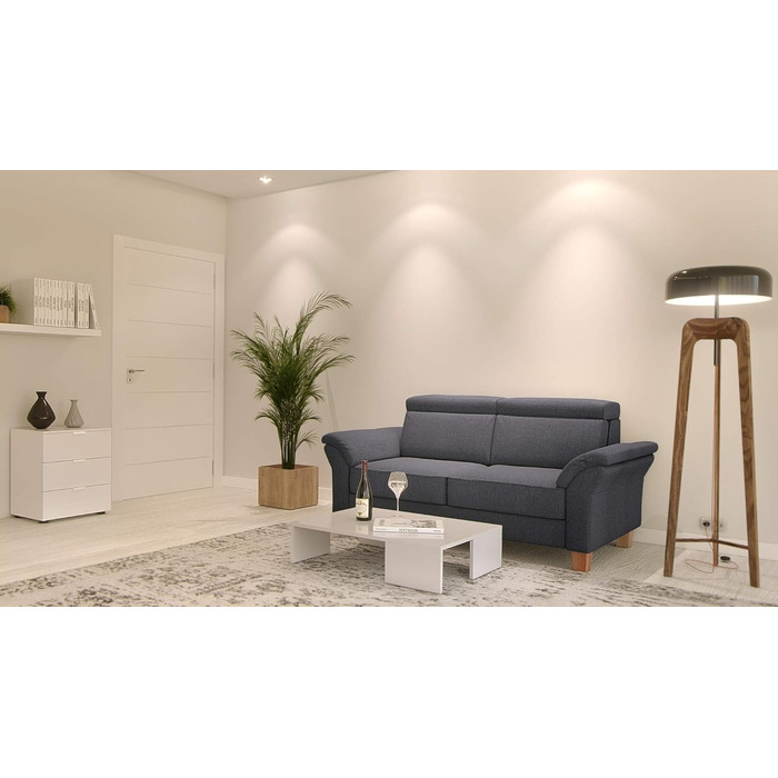 Місний диван Cavadore Ammerland / Диван у сільському стилі з пружинним каркасом / Вкл. регульовані підголівники / 186 x 84 x 93 / Текстурована тканина сірого кольору, 3-