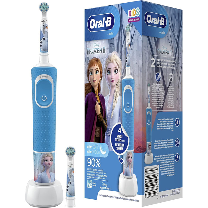 Електрична зубна щітка Oral-B Kids Braun, 1 ручка Disney Frozen Handle (1 або 2), від 3 років, синя, (1 уп.)