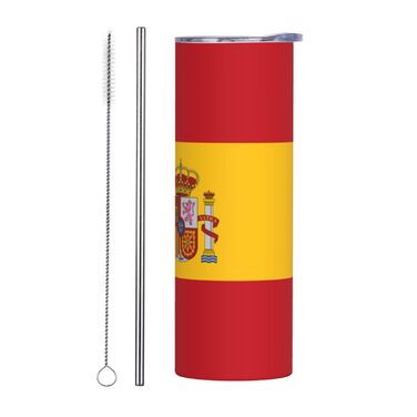Кухоль з прямою трубочкою, дизайн іспанський прапор, друкований, дорожній кухоль, підходить для кемпінгу, офісу та дому, 590 мл