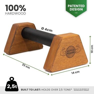 Дерев&39яні паралелети WOODPOWER PowerBars для віджимань, дерев&39яні ручки для віджимань, стійка на руках, йога та калістеніка, нековзні, для використання в приміщенні та на вулиці, безпечні для суглобів, тренування з власною вагою, коричневі