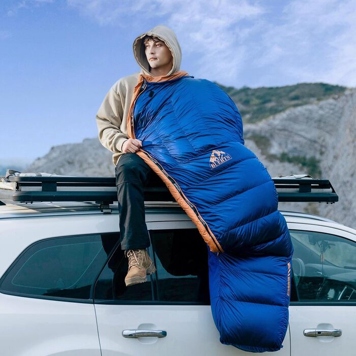 Зимовий пуховий спальний мішок, для температур від 0 до -24C. Ультралегкий матусин спальний мішок, для дорослих та підлітків для кемпінгу, піших прогулянок та походів. Синій -7C