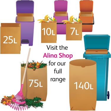 Компостований паперовий мішок для харчових відходів Alina/біорозкладний паперовий мішок об&39ємом 7 літрів, 50 x 6 - 8 л (коричневий, 50 пакетів), 50 шт. (1 упаковка)