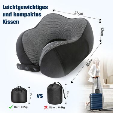 Регульована компактна Neck Pillow Travel, ергономічна мяка дихаюча подушка з берушами, маска для очей, сумка для перенесення