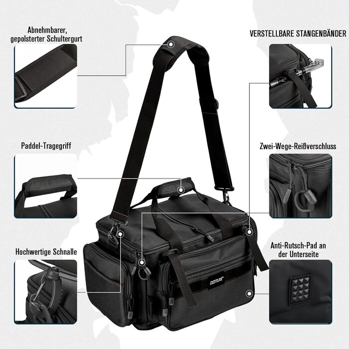 Сумка для риболовлі Goture, водонепроникна сумка через плече з мяким боком, регульований ремінь для вудки, рюкзак для риболовлі з мякими лямками та неслизьким дном Чорний Чорний 40 см*30 см*24 см