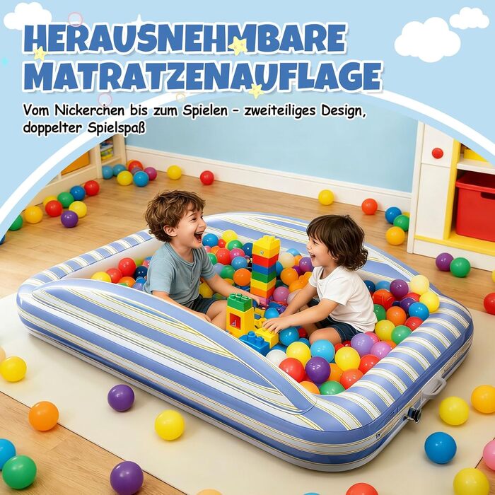 Дорожнє ліжечко/дитяче ліжко з електричним повітряним насосом - Надувне дитяче ліжко з піднятими захисними бортиками, м&39якою флокованою поверхнею, портативне для подорожей, ночівлі та домашнього використання (1 особа)