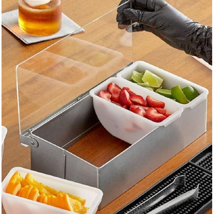 Контейнер для інгредієнтів Cocktail7 з нержавіючої сталі, 4 відділення, прозора пластикова кришка та знімні контейнери, барні аксесуари