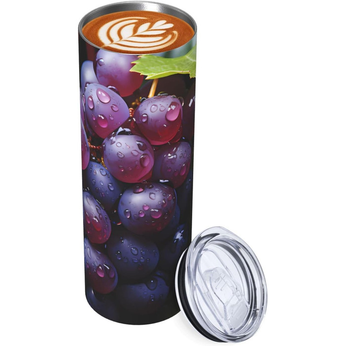 Кухоль з прямою трубочкою, 590 мл, дизайн свіжий виноград, принт, дорожній кухоль, підходить для кемпінгу, офісу та дому
