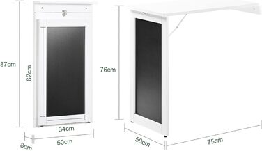 Настінний розкладний обідній стіл SoBuy з відкидною дошкою, розкладний обідній стіл з дошкою для записів, компактний розкладний стіл для кухні, офісу та невеликих кімнат, білий, 50 см x 75 см x 76 см, FWT20-W