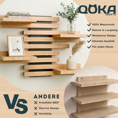 Дерев&39яна настінна полиця - Модульний комплект книжкових полиць з масиву дерева - Плаваюча полиця для вітальні, кухні та ванної кімнати - Вінтажний декор та зберігання рослин, чорний