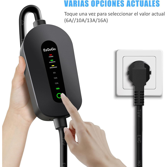 Зарядний кабель EzGoGo Type 2 Schuko 3,68 кВт 1-фазний / 6,1 м / 6-16А, портативна сумка тримач тканина з мікрофібри ремінець для