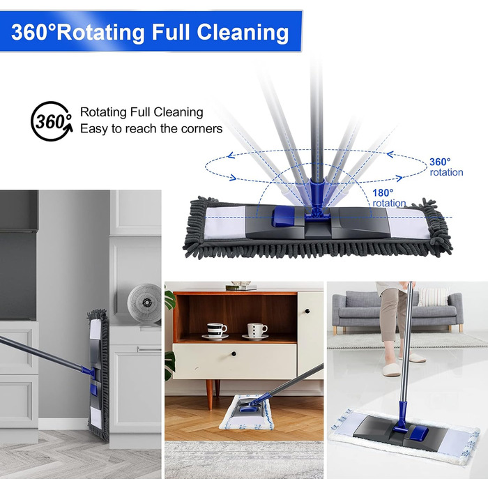 Швабра для миття підлоги, швабра з мікрофібри з телескопічною ручкою 128 см, швабра для підлоги з 4 швабрами для твердої деревини,