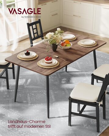 Обідній стіл VASAGLE для 4-6 осіб, обідній стіл у сільському стилі, кухонний стіл, термостійка стільниця, швидке складання, 75 x 140 x 75 см, натуральний горіх - чорний колір KDT100KE02 Натуральний горіх чорний колір