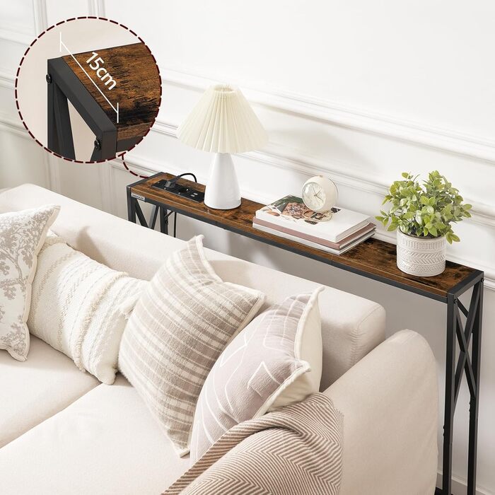 Консольний столик із зарядною станцією, столик для передпокою, вузький консольний столик, столик для передпокою, вітринний столик, бічний столик для вітальні, передпокою, вінтажний коричневий та чорний ACTHR151UE01S2V 2 Коричневий