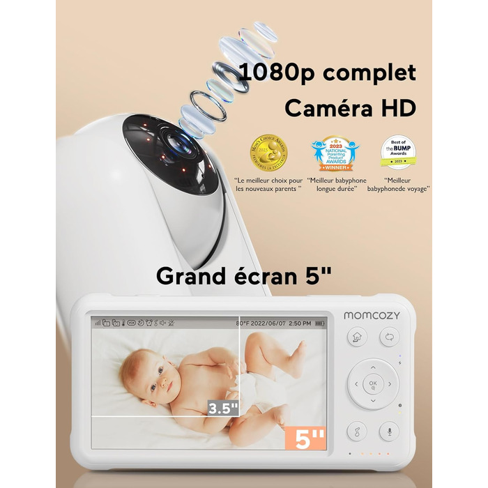 Монітор для дітей з 2 камерами 5 дюймів 1080P розділений екран Відео Монітор для дітей із вбудованим ширококутним обєктивом, з кам