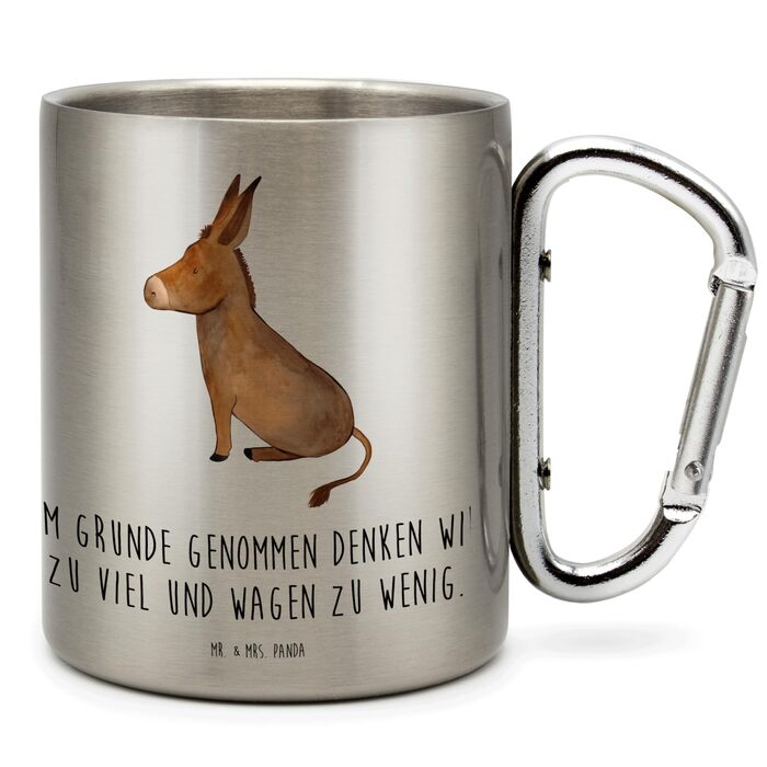 Чайна кружка з віслюком та пані Панда - подарунок, термокружка, ізольована кружка, смішні вислови, нержавіюча сталь, кружка для пиття, хоробрість, впевненість, метал, мужність, мета, позитивні думки