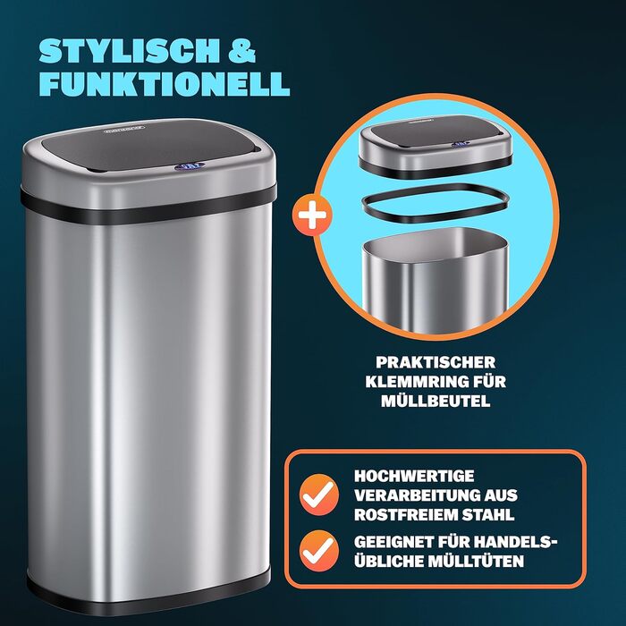 Відро для сміття кухонне 58 л автоматичне з датчиком руху кришка м'яко закривається водонепроникне розумне відро для сміття USB ка