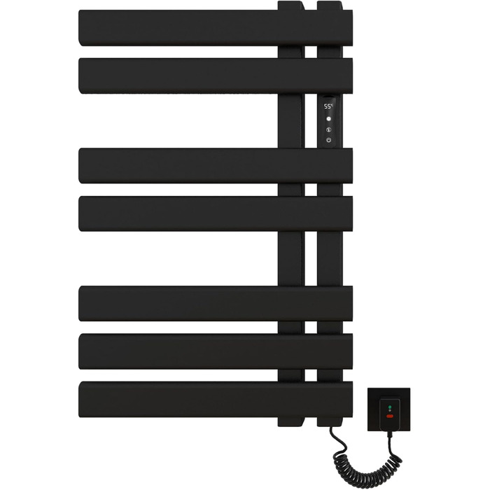 Рушникосушарка електрична, радіатор для ванної кімнати 450x720 мм електричний, матовий чорний рушникосушарка електрична, рушникосушарка зі світлодіодним дисплеєм з регулюванням часу і температури, енергозберігаюча - чорний правий