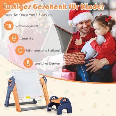 Дитячий столик GOPLUS 6 в 1 зі стільцем, складний дитячий мольберт з двосторонньою стільницею, 102 будівельними блоками та 4 знімними кошиками, ігровий столик для дітей 3-8 років