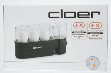 Яйцеварка Cloer 6020, до 3 яєць, знімна переноска для яєць, функція сервіровки, 300 Вт, пластик, чорний