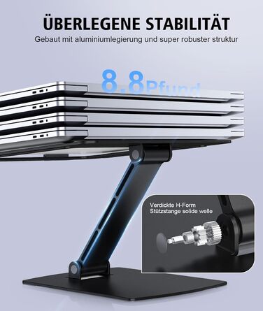 Підставка для ноутбука Glangeh регульована по висоті, ергономічна, портативна. Складана алюмінієва підставка для ноутбука та книг, сумісна з MacBook Air Pro (1016 дюймів), чорного кольору.