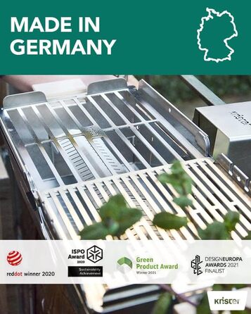 Портативний вугільний гриль Knister Ідеально підходить як кемпінговий гриль та вогнище Для 2-6 осіб З міцною решіткою з нержавіючої сталі та виготовлено в Німеччині Чорний