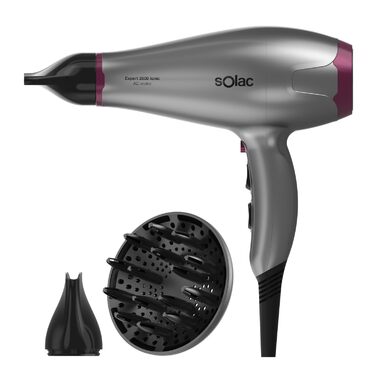 Фен Solac Expert 2600 Ionic 2600 Вт Іонізація Ефект антифриз 6 режимів швидкості та температури Холодне обдування Знімний фільтр Аксесуари в комплекті