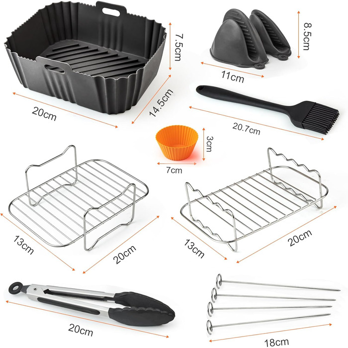 Силіконова форма для аксесуарів для фритюрниці 18 шт. Силіконова вставка Аксесуари для фритюрниці Dual Zone Airfryer Багаторазова мультипіч Силіконова форма, квадратні вкладиші для фритюрниці без BPA