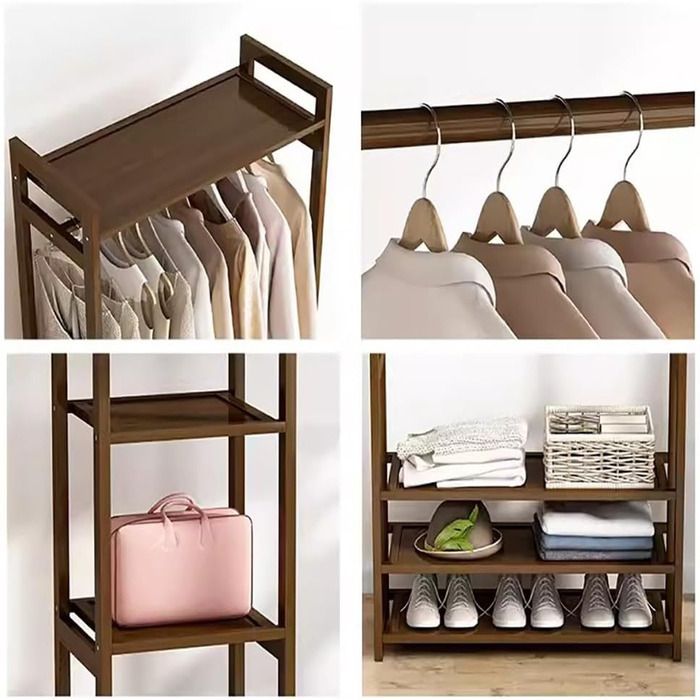 Бамбукова вішалка для одягу, відкрита вішалка для одягу з 13 полицями та 2 рейками для одягу, окремостояча шафа 3 в 1 для вітальні та передпокою 170x30x150см 130x30x150см A