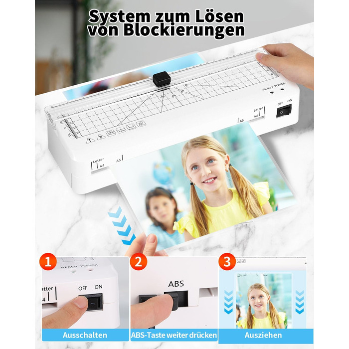 Ламінатор, ламінатор А4 зі швидким прогріванням, ламінатори А4/А5/А6 80-125 мікрон з вбудованим різаком для дому, офісу, школи, фотографії А4 10 шт.