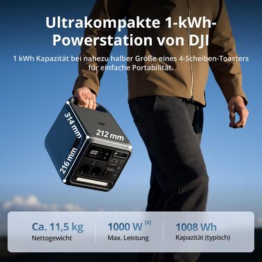 Портативна зарядна станція DJI Power 1000 Mini, LFP-акумулятор 1008 Втгод, чорна