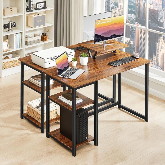 Невеликий офісний стіл з місцем для зберігання, 100 см Невеликий ПК-стіл з підставкою для монітора для домашнього офісу, горіх 100 x 50 см Горіх